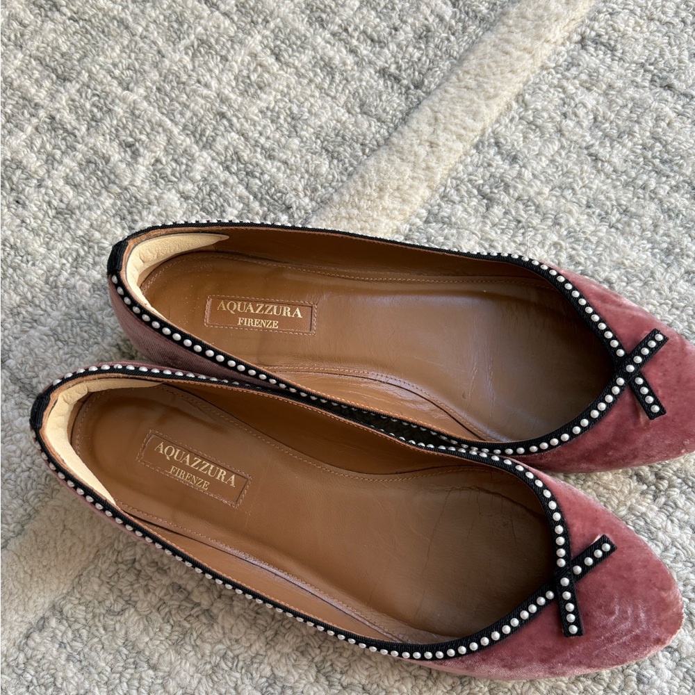 Aquazzura Women's Pink Velvet Flats size 6.5